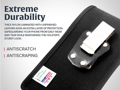 Turtleback Belt Clip for iPhone 16 Pro Max, 15 Pro Max, 14 Pro Max -Medium- Fits w/Shockproof Commuter Style Cases - Premium Black Nylon, Vertical Belt Holder Magnetic Closure, HD Rotating Clip - color: Vertical - Nylon w/ HD Clip, size: Medium