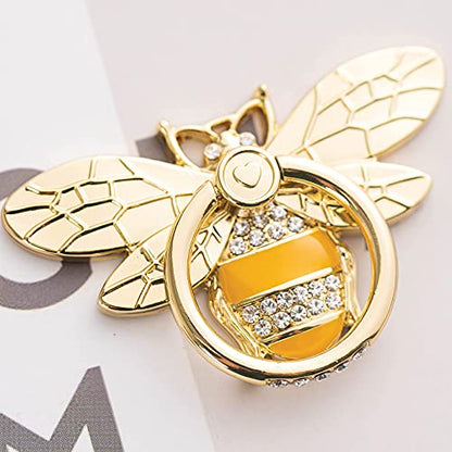 Allengel Stylish Phone Ring Grip Holder Stand, Bee Phone Finger Holder Kickstand for iPhone and Android Phone, Gold & Crystal - color: gold01