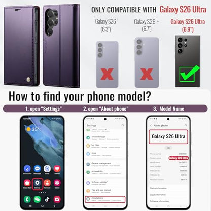 for Samsung Galaxy S26 Ultra 2in1 Detachable Wallet Case, Purple | Compatible with Magsafe, Magnetic, RFID Blocking Card Holder, Shockproof, Kickstand, Wireless Charging, PU Leather Flip Cover - color: (Detachable 2 in 1)-Purple, size: Galaxy S26 Ultra