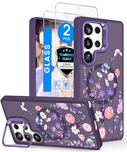 Dretal Magnetic Matte Floral Phone Case for Samsung S26 Ultra - Colorful | Built-in Lens Stand,Screen Protector,Compatible with MagSafe,Shockproof Women Girls Flower Pattern Cover for S26 Ultra 5G - color: Colorful