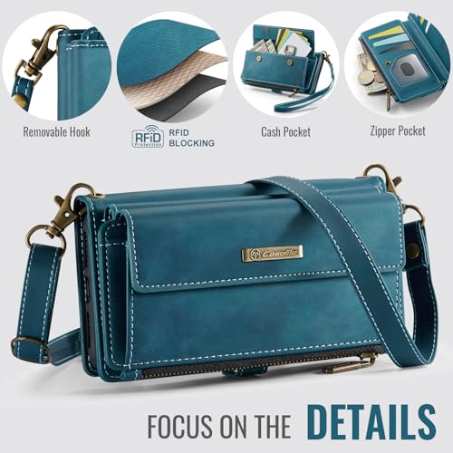 Wallet Case for iPhone 6 Plus/7 Plus/8 Plus – RFID Blocking PU Leather Phone Case with Card Holder, Zipper Pocket, Kickstand, Magnetic Closure, Shoulder & Wrist Strap, Blue Green - color: Blue Green, size: iPhone 6 Plus/7 Plus/8 Plus