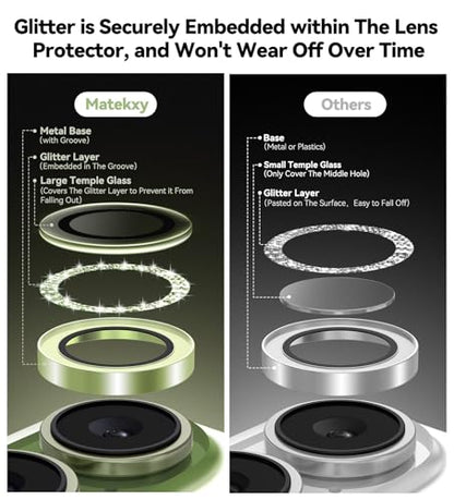 Matekxy for iPhone 17 Camera Lens Protector Glitter Individual Cover - color: Sage