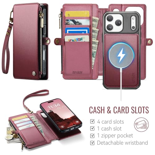for iPhone 17 Pro Max - Phone Case Wallet Magnetic, Burgundy - color: Burgundy, size: iPhone 17 Pro Max