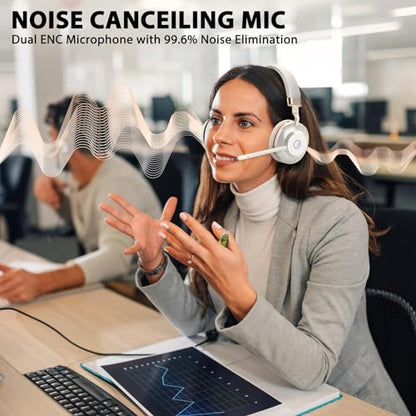Wireless Headset with Mic for Work, V5.2 Bluetooth Headset with Microphone Noise Canceling & Charging Base, Wireless Headphones with Mic Mute Button & USB Dongle 45Hrs for Laptop/PC/Call Center/Home