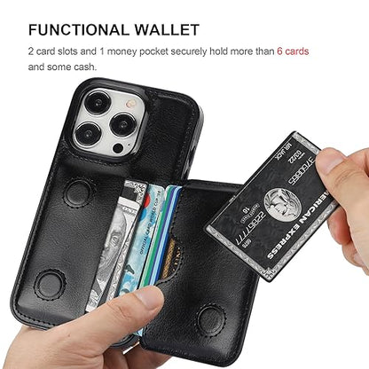 KIHUWEY Compatible with iPhone 15 Pro Wallet Case Credit Card Holder, Premium Leather Kickstand Flip Hidden Magnetic Clasp Durable Shockproof Protective Cover for iPhone 15 Pro 6.1 inch (Black) - color: Black