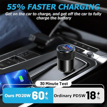 2Pack USB C Car Fast Charger, PD 38W 3.1A 2 Port Auto Quick Charger Adapter, Aluminum Metal Body Vehicle Fast Charging, Car Interior Accessories Fits for iPhone, Samsung Galaxy, and More