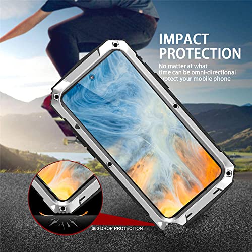 Simicoo for Samsung Galaxy S25 FE Metal Military Heavy Duty Case, Metallic Bumper Shockproof Dustproof Rugged Tough with Stand Screen Protector Camera Control Full Body Drop Protective Cover Silver - color: Silver