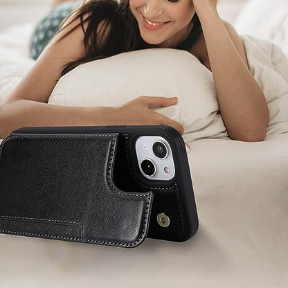 iCoverCase Compatible with iPhone 14 Plus Phone Case with Card Holder, Wallet Case for Women Men RFID Blocking PU Leather Protective Case 6.7 Inch (Black) - color: Black