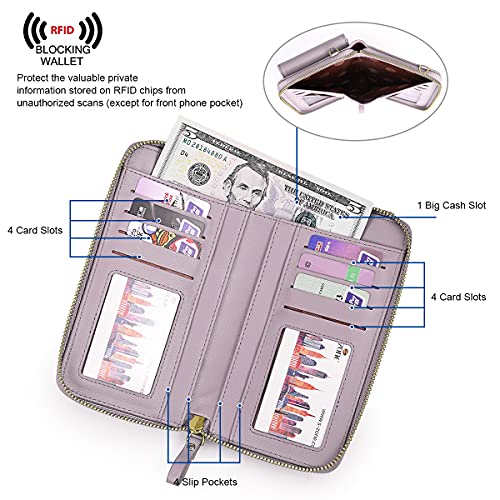 S-ZONE Small Crossbody Bags for Women Phone Purse RFID Blocking Wallet | Card Slots, Vegan Leather, Anti-theft, Multi Pockets, Detachable Adjustable Strap, Travel Eveyday Outing - color: Light Purple