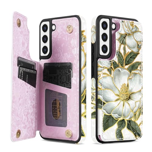 NNH Compatible with Samsung Galaxy S21 Plus Wallet Case with RFID Blocking Card Slots Folio Flip PU Leather Kickstand Double Magnetic Clasp Design Cover for Galaxy S21+(6.7 inch-Magnolia Flowers) - color: Magnolia Flowers, size: Galaxy S21 Plus 6.7 inch