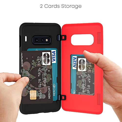 GOOSPERY Magnetic Door Bumper Compatible with Galaxy S10e, Card Holder Wallet Case Easy Magnet Auto Closing Protective Dual Layer Sturdy Phone Back Cover - Red - color: Red, size: Galaxy S10E