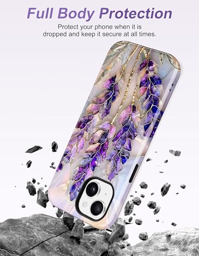 Jusy Magnetic Stained Glass Case for iPhone 16e/17e, Purple Lavender | Compatible with MagSafe, Cute Aesthetic Flower Design, TPU and PC Protective Phone Cover - color: Purple Lavender