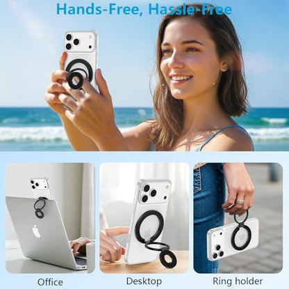 Magnetic Phone Grip, Foldable MagSafe Cell Phone Ring Holder Stand - color: black