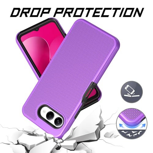for T-Mobile REVVL 8 Phone Case with Tempered Glass Screen Protector,Dual Layer Heavy Duty Shockproof Protection Cover (Purple) - color: Purple
