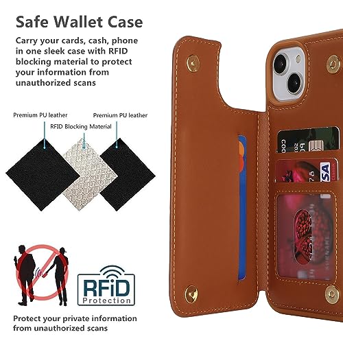 iCoverCase Compatible with iPhone 14 Case with Card Holder, Wallet Case for Women Men RFID Blocking PU Leather Protective Phone Case 6.1 Inch (Light Brown) - color: Light Brown