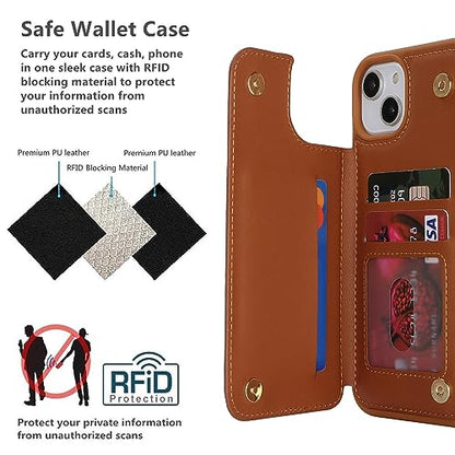 iCoverCase Compatible with iPhone 14 Case with Card Holder, Wallet Case for Women Men RFID Blocking PU Leather Protective Phone Case 6.1 Inch (Light Brown) - color: Light Brown