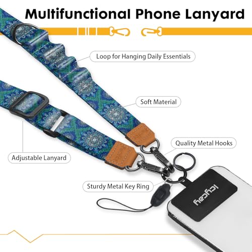 Icycay Phone Lanyard Crossbody Strap Neck Adjustable Teacher Women Boho - color: Boho Blue
