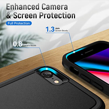 for iPhone SE Case 2022(3rd)/2020(2nd)/iPhone 7/8 Case, with Screen Protector,[Military Grade Drop Tested] Heavy-Duty Tough Rugged Shockproof Protective Phone Case, Black - color: Black