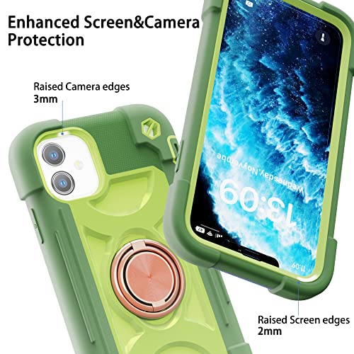 MARKILL Compatible with iPhone 11 Case 6.1 Inch with 360°Rotate Ring Stand, Military Grade Drop Protection Full Body Rugged Heavy Duty Case 3 in 1 Protective Cover Avocado - color: Avocado, size: iPhone 11 6.1"