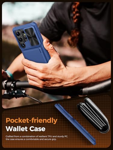 Vihibii for Samsung Galaxy S26 Ultra Case, Privacy Screen Protector, Blue | Integrated Wallet, Card Holder, Anti-Spy, RFID Blocking, Slide Lens Camera Cover, Military-Grade Drop Protection, Blue - color: Blue-PSP