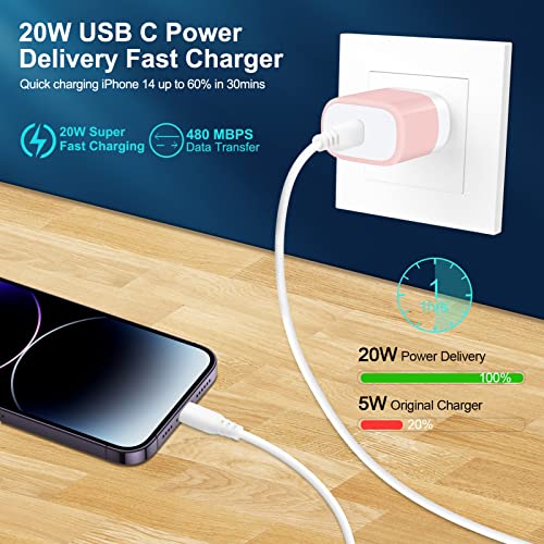 Fast Charger Block for iPhone 17e 17 Air Pro Max 16e 16 15 14 13 12 11 XR XS X 8 7 6,Samsung Galaxy A17,ZFold7,Flip7,Pixel 10a Pro,20W USB-C Power Adapter Fast Charging Box Travel Cube Wall Plug Brick - color: Pink