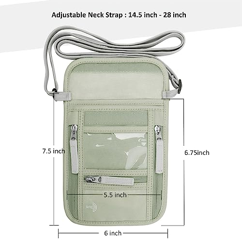 WALNEW Passport Holder Neck Pouch Travel Wallet for Women and Men, RFID Blocking Security Slim Traveling Wallet with Around Neck Lanyard Strap, Light Green - color: Light Gray Green
