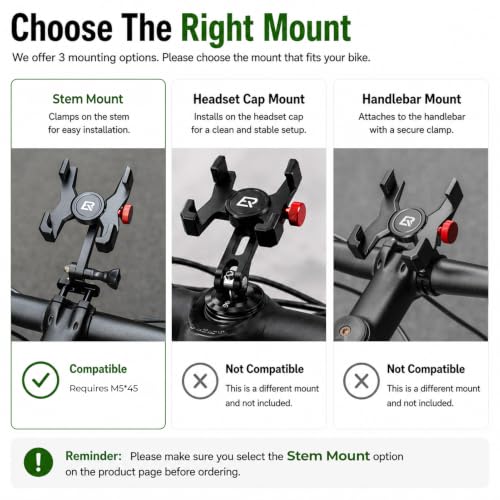 ROCKBROS Aluminum Bike Phone Mount for 4.7-7.1" Phones Stem Mount - style: Stem Mount