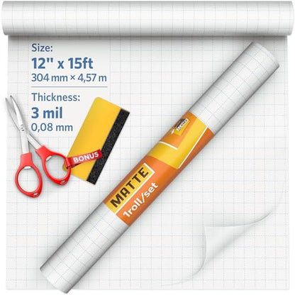 Matte Self Adhesive Laminating Roll 12” x 15ft - 3 MIL Matte Clear Laminate Vinyl Roll for Stickers