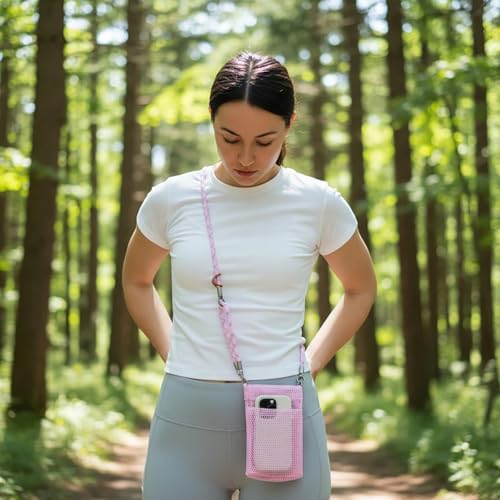 Phone Lanyard with Wallet Bag Crossbody and 2 Tether Tabs, Adjustable and Detachable Phone Strap for Phones, Multifunctional Cell Phone Neck and Hand Lanyard for Travel Essentials (Pink) - color: Pink