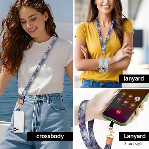 Phone Lanyard Crossbody Wrist Strap, Universal Adjustable Neck Strap for Phone Case Keys ID Badges, Travel Essential - color: Luxury Purple Marble