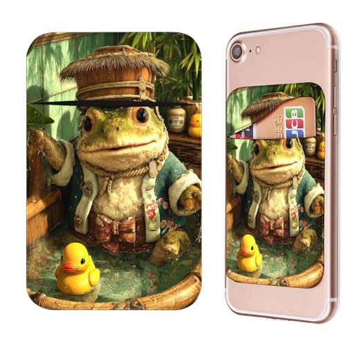 Phone Credit Card Holder Stick on, Cell Phone Pocket Self Adhesive Stretchy Stick on Wallet ID Credit Card Case Pouch Sleeve with Flap for All Smartphones, Bathing Frog - color: Bathing Frog