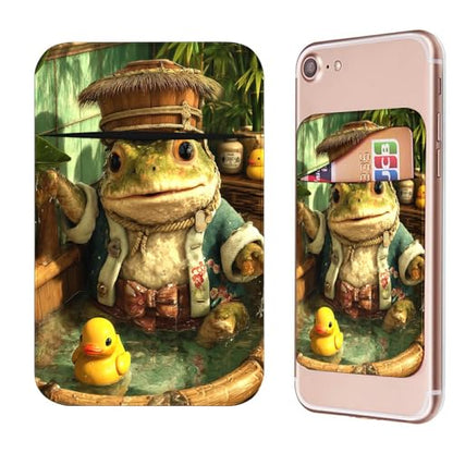Phone Credit Card Holder Stick on, Cell Phone Pocket Self Adhesive Stretchy Stick on Wallet ID Credit Card Case Pouch Sleeve with Flap for All Smartphones, Bathing Frog - color: Bathing Frog