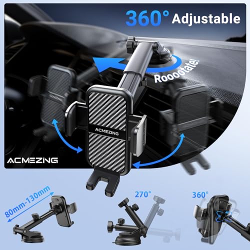 3-in-1 Car Phone Holder [122+LBS Strongest Suction & Stable Clamp Arm] 360° Adjustable Car Phone Mount, Cell Phone Holders for Your Car for Dashboard Vent, All Smartphones & Car Models - color: Black