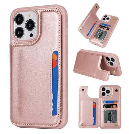 iCoverCase Compatible with iPhone 13 Pro Case with Card Holder, Wallet Phone Case for Women Men RFID Blocking PU Leather Protective Case 6.1 Inch (Rose Gold) - color: Rose Gold