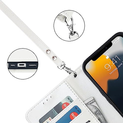 Bocasal Detachable Wallet Case Card Holder for iPhone 13, White | RFID Blocking Kickstand Card Slots Holder PU Leather Magnetic Shockproof Wrist Strap Removable Flip Protective Cover 6.1 inch - color: White