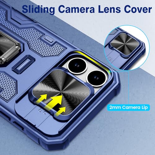VEGO for iPhone 16 Pro Max Case with Belt Clip Holster and Kickstand Blue | Slide Camera Lens Protector & Ring Kickstand Military Grade Heavy Duty Protection Cover for iPhone 16 ProMax - Blue - color: Blue