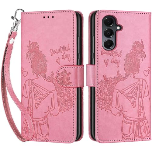Wallet Case for Samsung Galaxy A16 5G, Pink Girl | Women Flip Folio Cover, Embossed PU Leather, Stand, Credit Card Holders Slots, Wrist Strap - color: 9