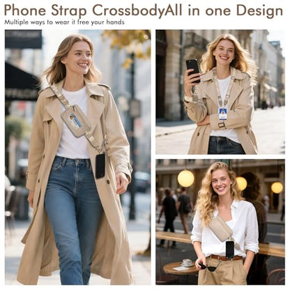 AULEEP Clip and Go Strap with Wallet, Phone Strap Crossbody, Phone Lanyard - color: Khaki