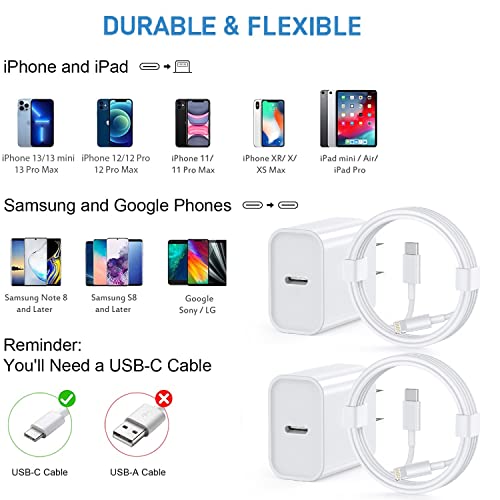 iPhone 14 13 12 11 Fast Charger [Apple MFi Certified] 2Pack PD USBC Charger - color: White 2Pack 3FT
