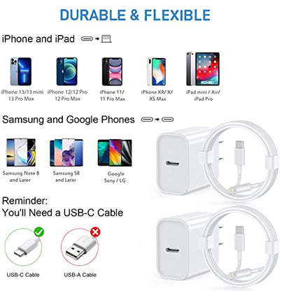 iPhone 14 13 12 11 Fast Charger [Apple MFi Certified] 2Pack PD USBC Charger - color: White 2Pack 3FT