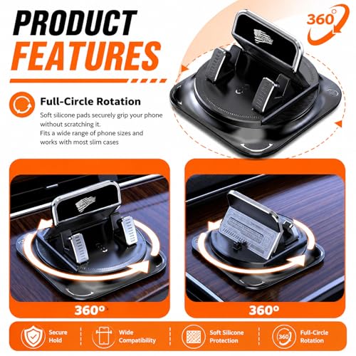 Car Dashboard Phone Holder with Land of Free,360° Rotatable Car Phone Holder Mount with Strong Self‑Adhesive,Universal Anti‑Slip Cell Phones Cars Mount for Horizontal & Vertical Place - color: Flag