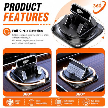 Car Dashboard Phone Holder with Land of Free,360° Rotatable Car Phone Holder Mount with Strong Self‑Adhesive,Universal Anti‑Slip Cell Phones Cars Mount for Horizontal & Vertical Place - color: Flag