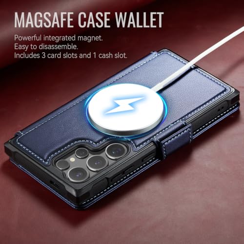 for Galaxy S24 Ultra Slim Wallet Case Wireless Charging, Deep Blue - color: Deep Blue, size: Samsung Galaxy S24 Ultra