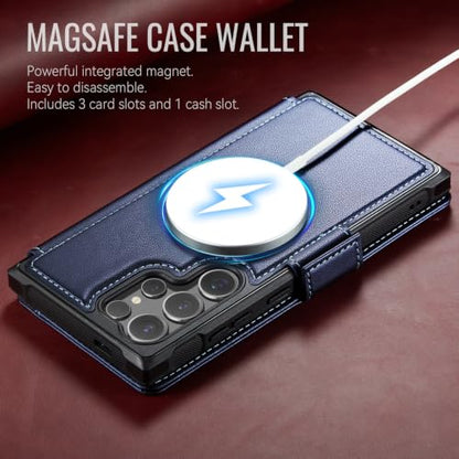 for Galaxy S24 Ultra Slim Wallet Case Wireless Charging, Deep Blue - color: Deep Blue, size: Samsung Galaxy S24 Ultra