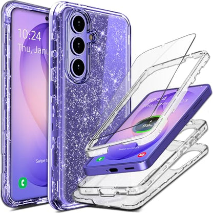 Full Protective for Galaxy S26 Heavy Duty Hybrid 3 in 1 Rugged Shockproof Women Girls for Samsung Galaxy S26 6.3 inch 5G Shiny Clear Glitter Bling Sparkle - size: 6.3 inch (for S26)