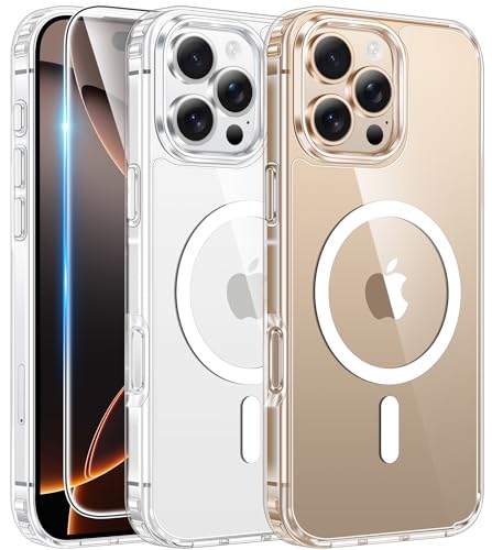 FNTCASE for iPhone 16 Pro-Max Case: Clear Magnetic Phone Cases with Screen Protector Compatible with Magsafe Slim Anti Yellowing Rugged Shockproof Protective Transparent Cell Cover (A-Clear) - color: A-Clear, size: For Iphone 16 Pro Max 6.9 Inch