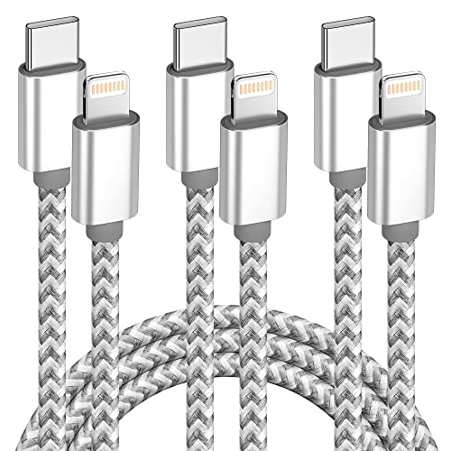 USB C to Lightning Cable 3 Pack 6FT Apple MFi Certified Fast Charging - color: gray
