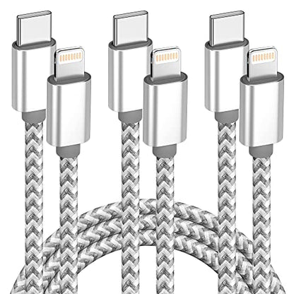USB C to Lightning Cable 3 Pack 6FT Apple MFi Certified Fast Charging - color: gray