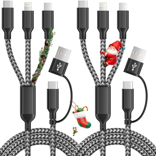 Multi Charging Cable 5in1, 2Pcs USB C/A Multi Charger Cable for All Devices - color: Greyblack, size: 2Pack5FT