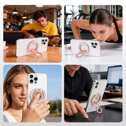 Magnetic Phone Ring for MagSafe Phone Grip - [Super Magnet] Stylish Ring Holder Stand with for iPhone 17 16 15 14 13 12 Pro Max Air, Mag Safe Women Decor Accessories, Glitter Gold 2026 New
